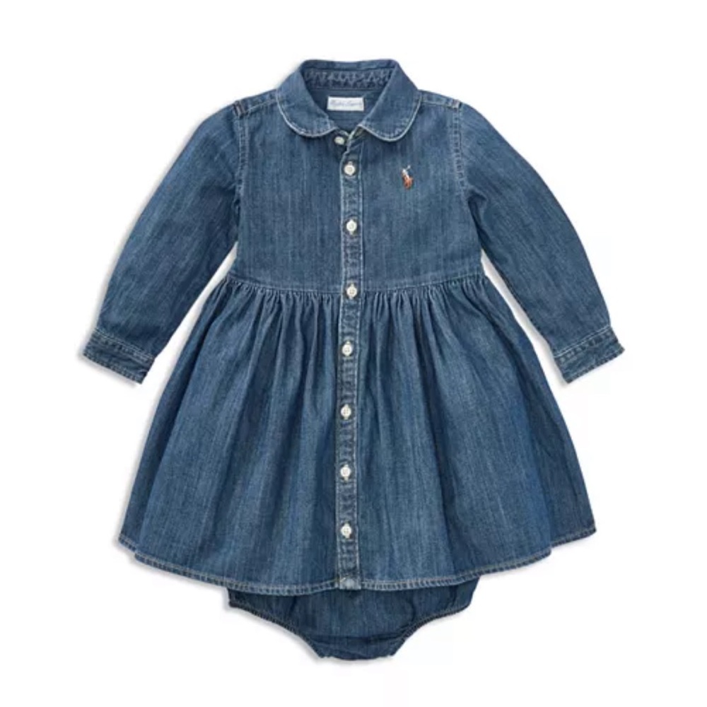 Ralph Lauren Girls' Long Sleeve Denim Dress, EUC